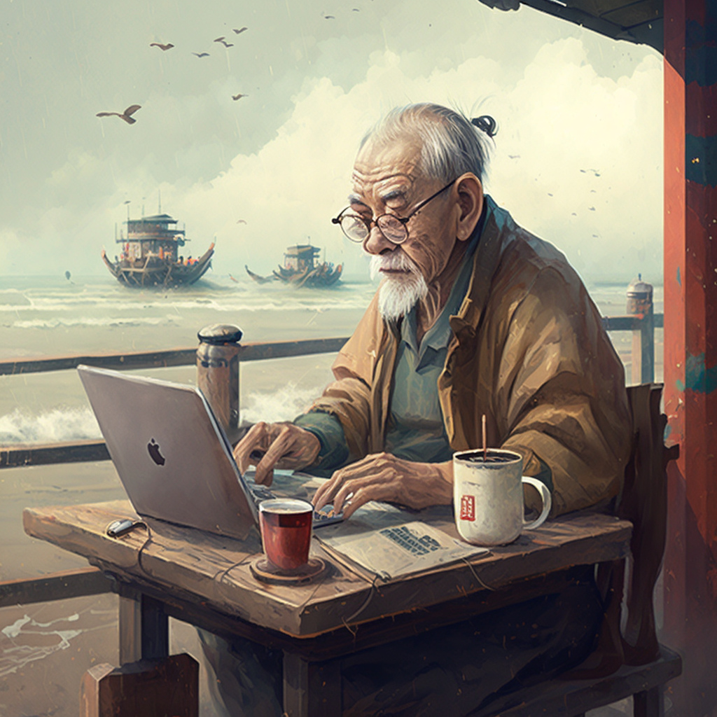 tinyfoolus_an_old_chinese_coder_is_coding_in_a_seaside_coffee_785c6a97-233f-4638-b816-a66b2873c654.png